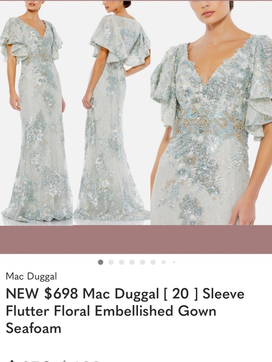 Mac Duggal Dresses & Skirts - Mac Duggal Seafoam Floral Embellished Flutter-Sleeve Gown